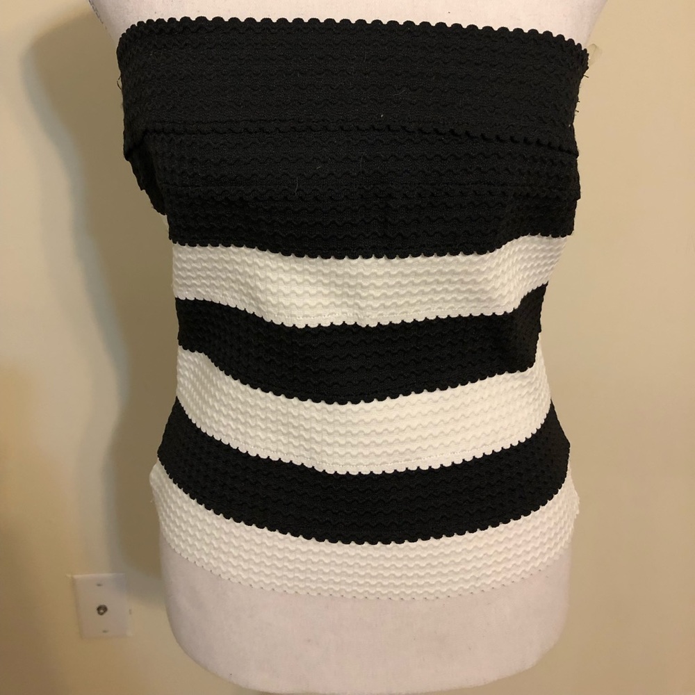 White and black striped zipper back tube top